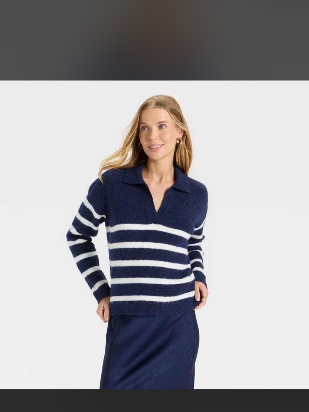 Target A New Day: Navy and White Striped V-Neck Polo Sweater - Women's